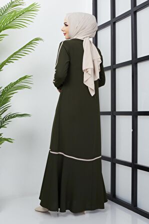 Çizgi Detaylı Haki Ferace 